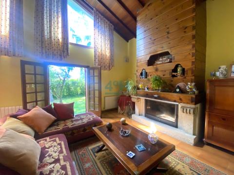 Salón-comedor con chimenea de leña